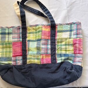 Indian Madras Plaid Cotton Patchwork Tote Bag 15"x6"x8"